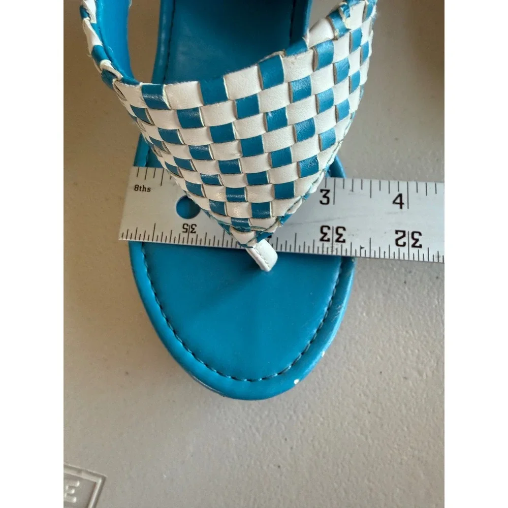 Vintage Skechers Cali Y2K Platform Wedge Sandals Blue White Woven Checkerboard‎